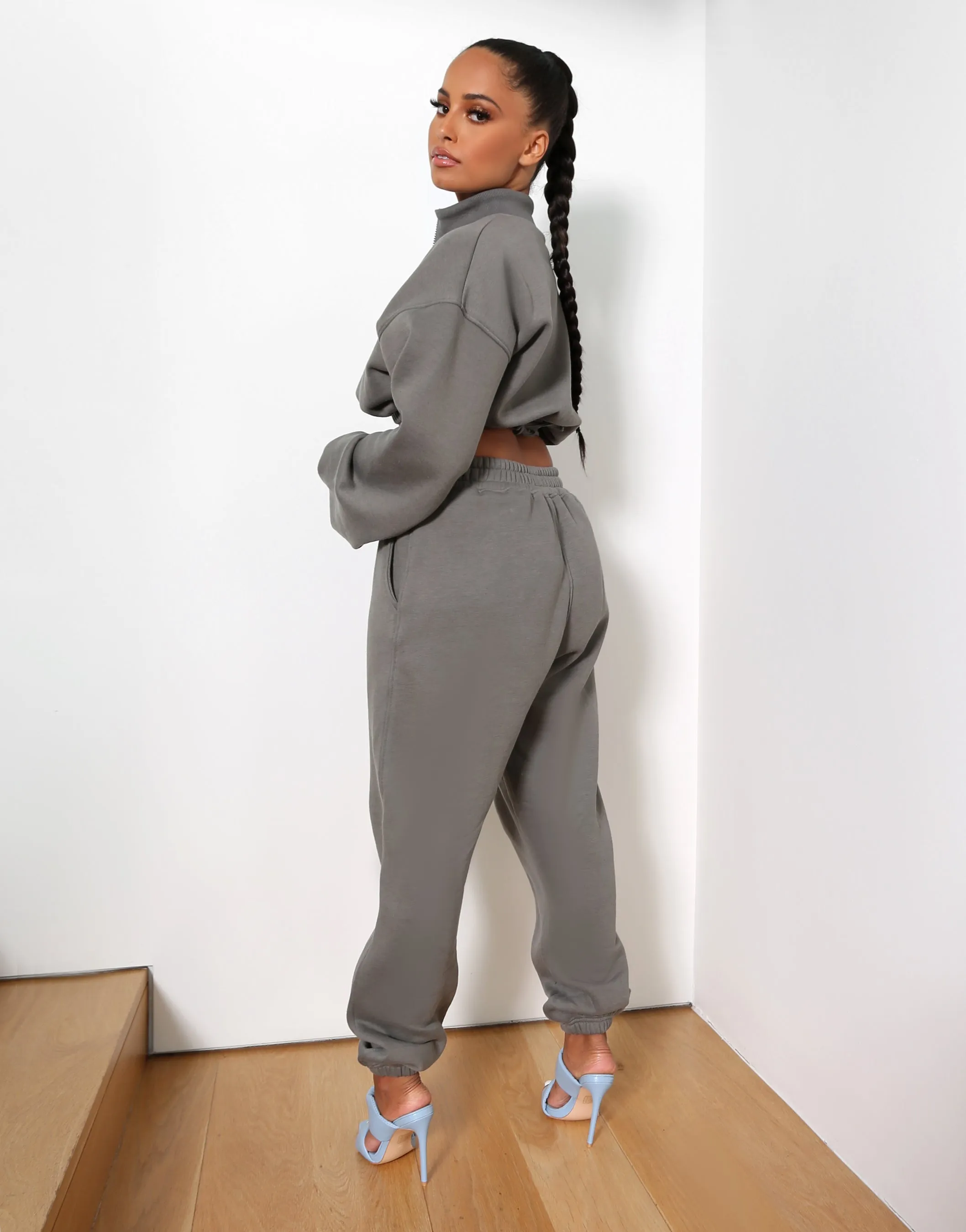 Amber x Public Desire waist detail jogger co-ord slate