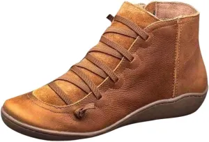 AMDBEL Ankle Boots For Women Low Heel, Womens Leather Cowboy Cowgirl Ankle Short Shoes Fashion Zipper Platform Wedge Booties