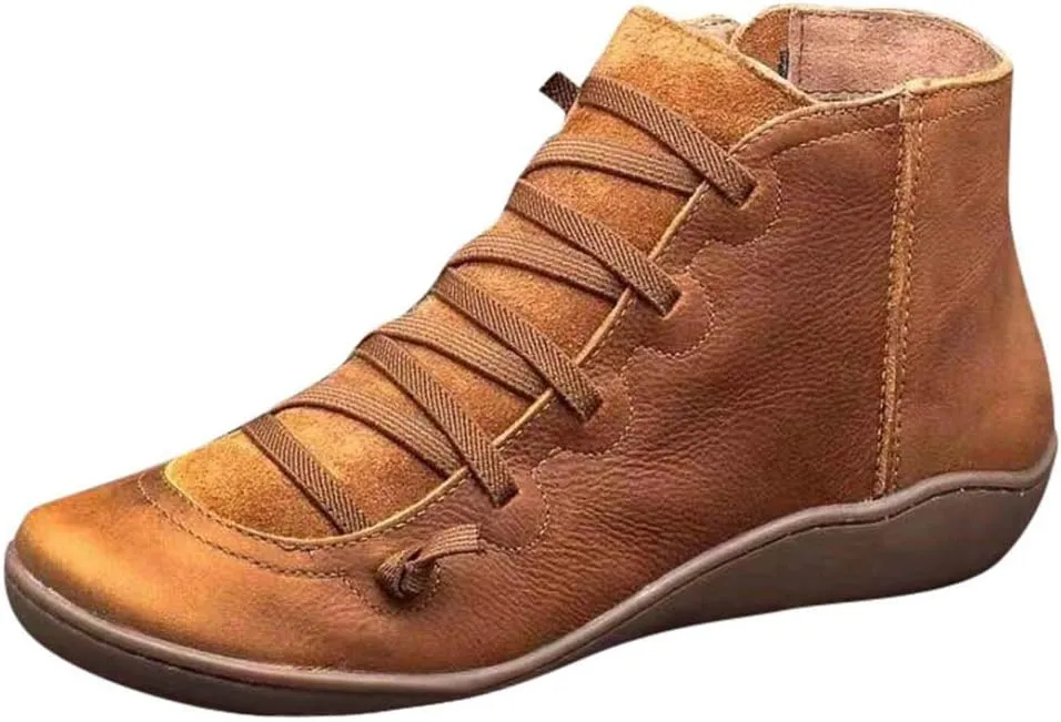AMDBEL Ankle Boots For Women Low Heel, Womens Leather Cowboy Cowgirl Ankle Short Shoes Fashion Zipper Platform Wedge Booties