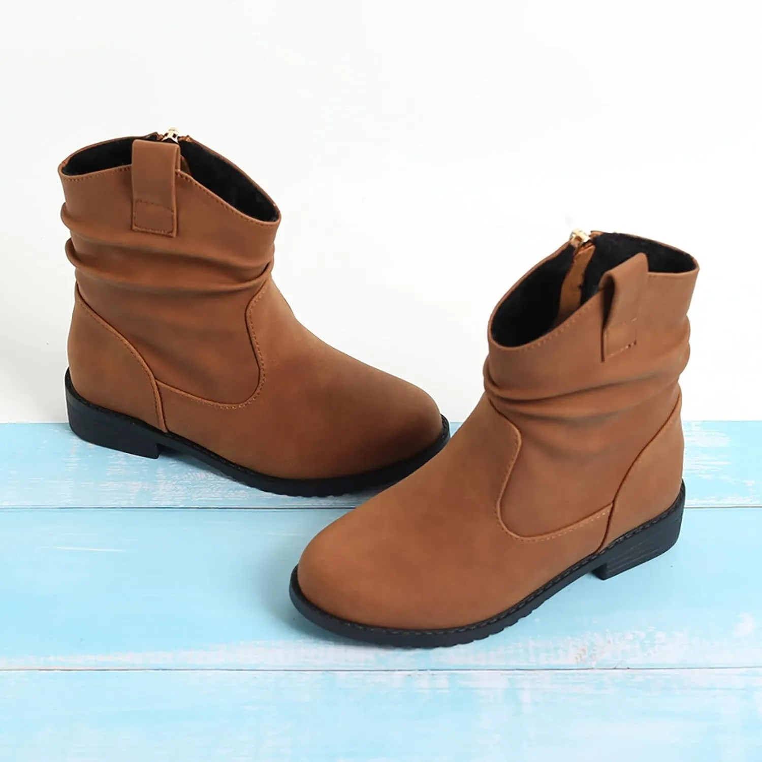 Baby Girls Zip Side Ankle Boots Low Heel Riding Little Girls Riding Boots Non Slip Breathable Shoes Toddler Boots