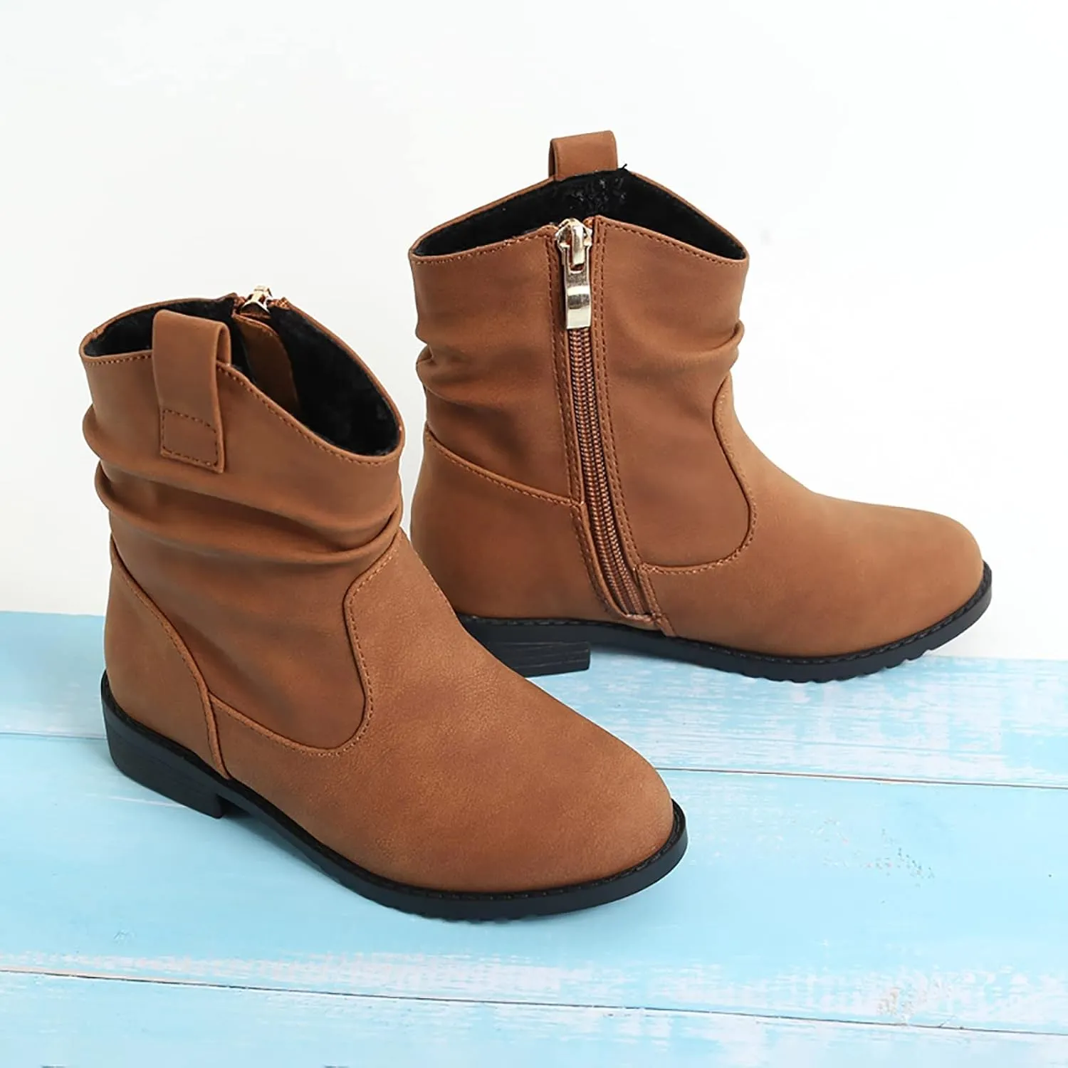 Baby Girls Zip Side Ankle Boots Low Heel Riding Little Girls Riding Boots Non Slip Breathable Shoes Toddler Boots
