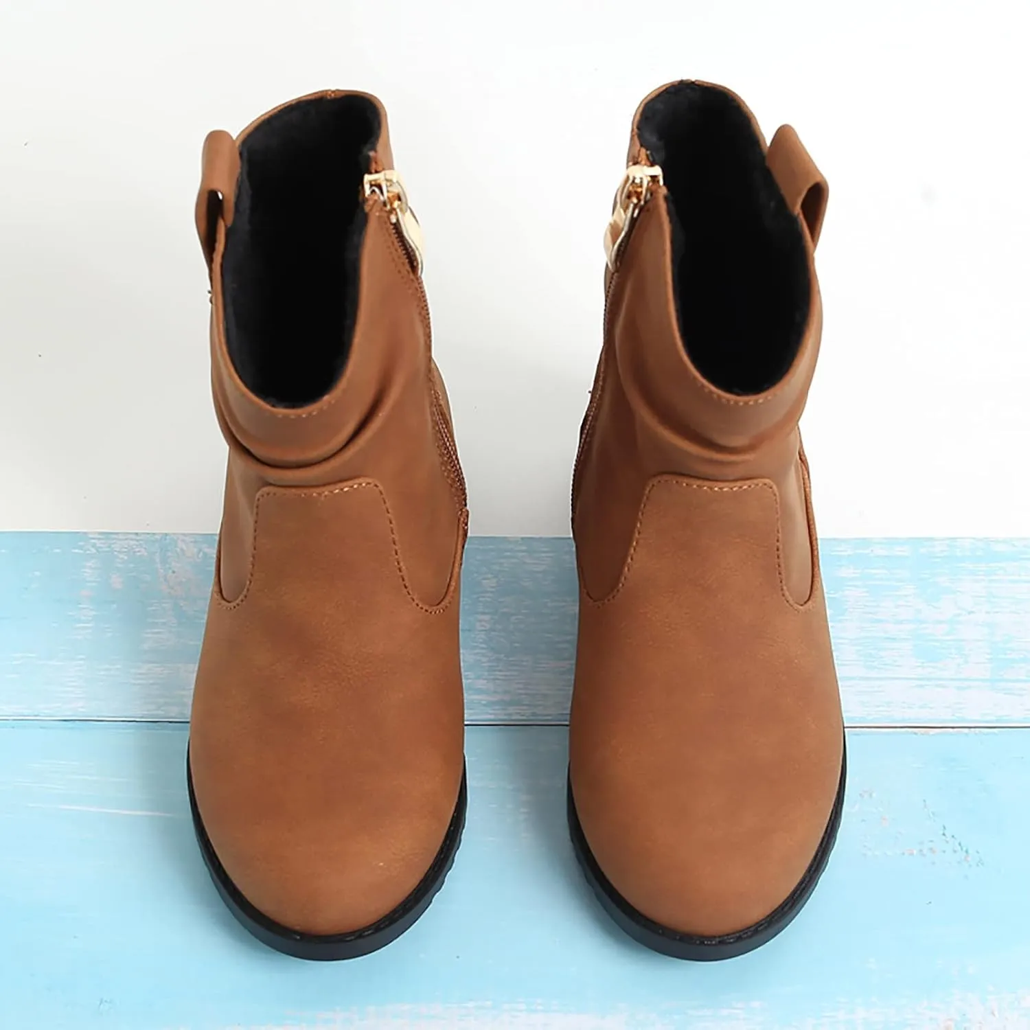 Baby Girls Zip Side Ankle Boots Low Heel Riding Little Girls Riding Boots Non Slip Breathable Shoes Toddler Boots