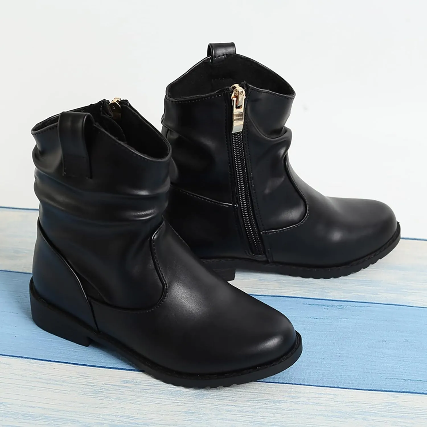 Baby Girls Zip Side Ankle Boots Low Heel Riding Little Girls Riding Boots Non Slip Breathable Shoes Toddler Boots