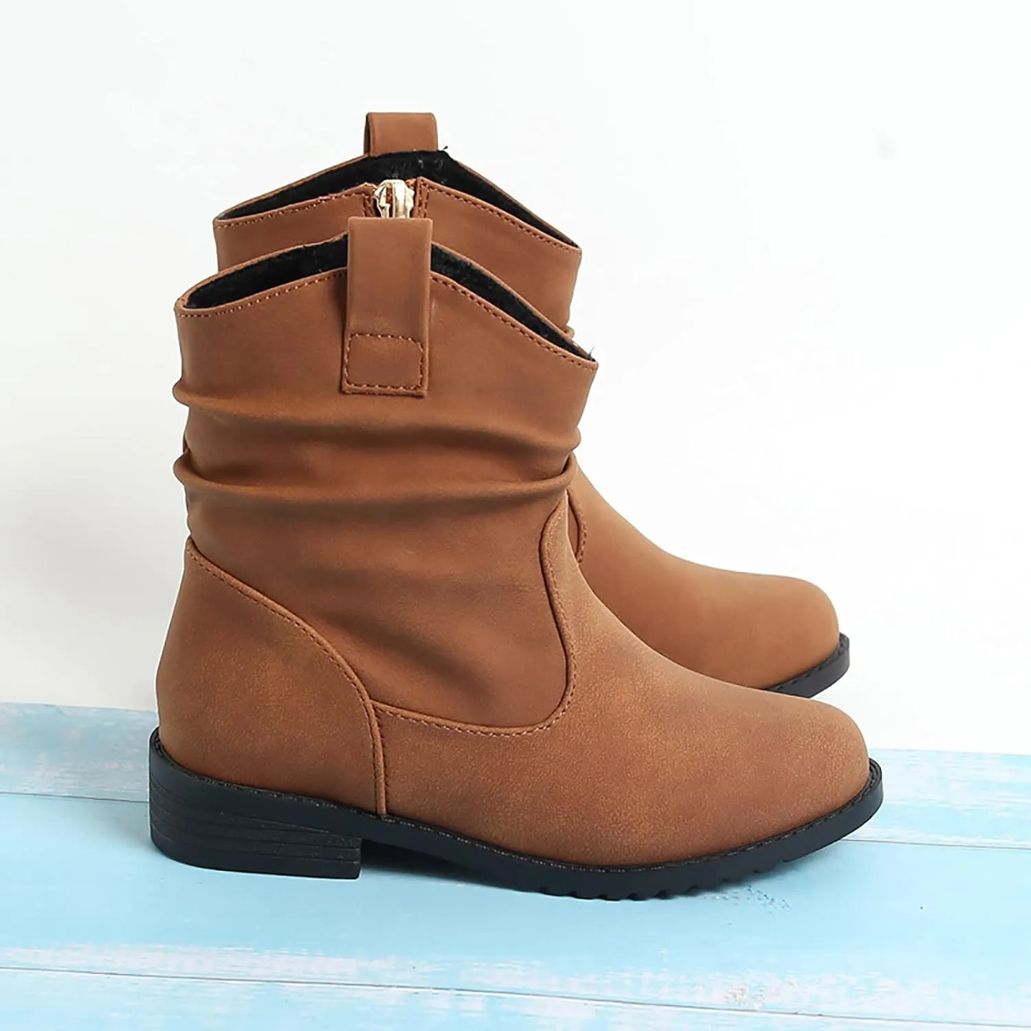 Baby Girls Zip Side Ankle Boots Low Heel Riding Little Girls Riding Boots Non Slip Breathable Shoes Toddler Boots