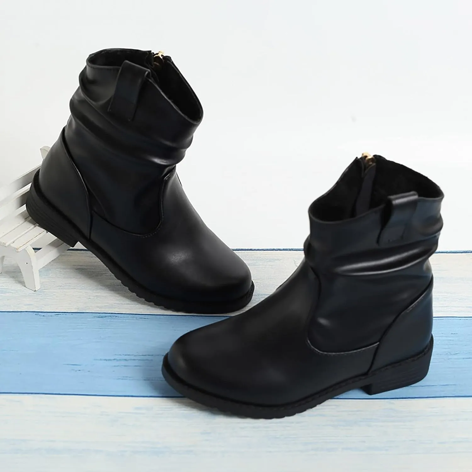 Baby Girls Zip Side Ankle Boots Low Heel Riding Little Girls Riding Boots Non Slip Breathable Shoes Toddler Boots