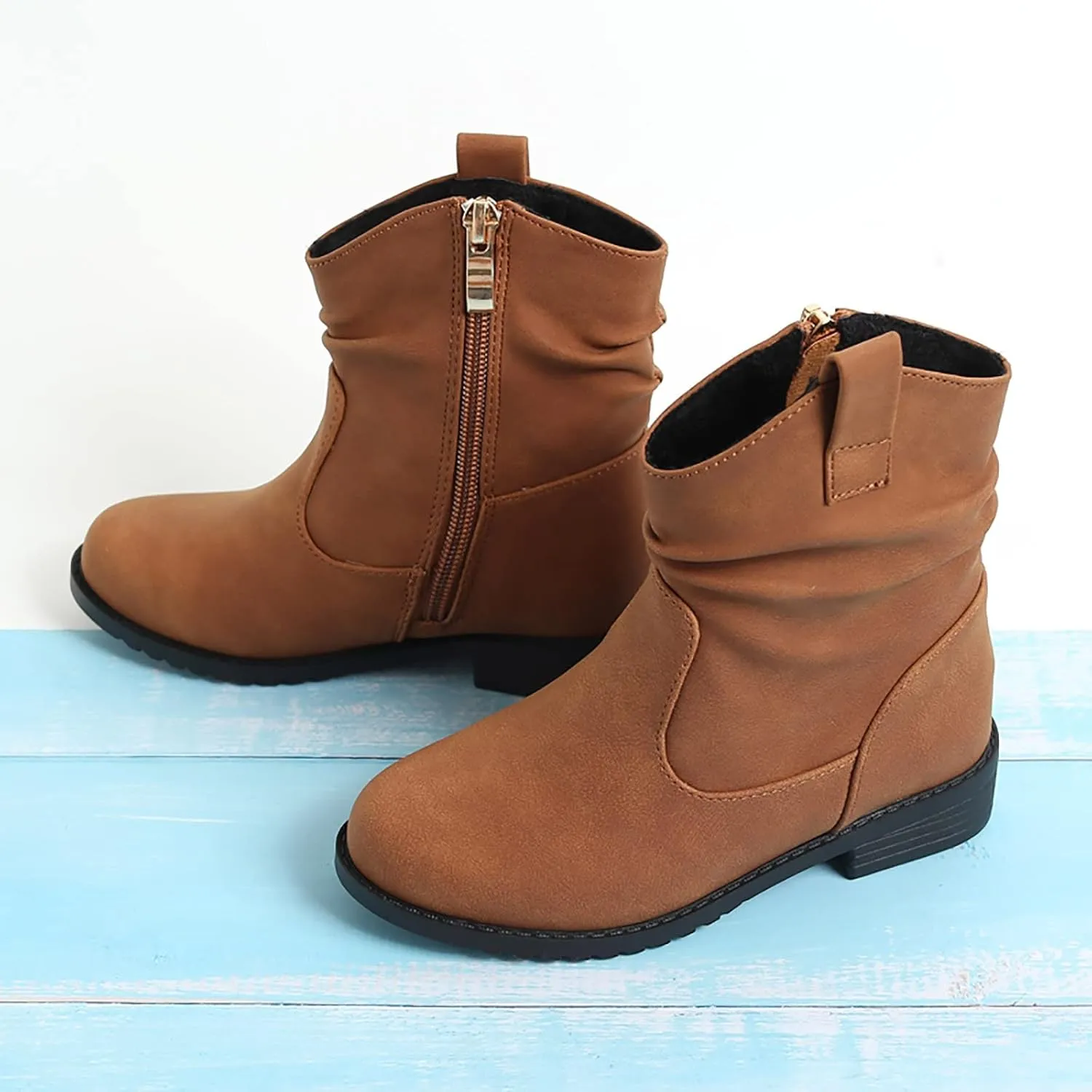 Baby Girls Zip Side Ankle Boots Low Heel Riding Little Girls Riding Boots Non Slip Breathable Shoes Toddler Boots
