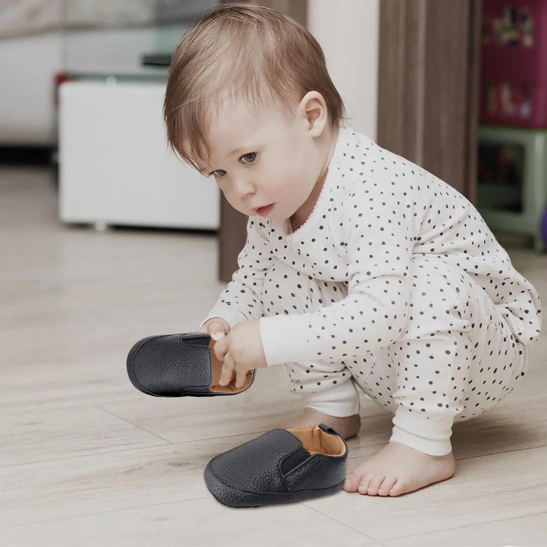 Baby Moo Leather Black Slip-On Booties