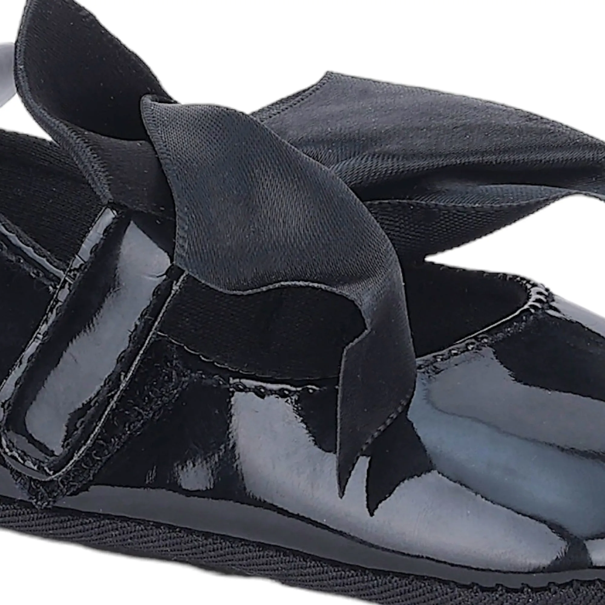 Baby Moo Partywear Patent Leather Big Bow Anti-Skid Ballerina Booties - Black
