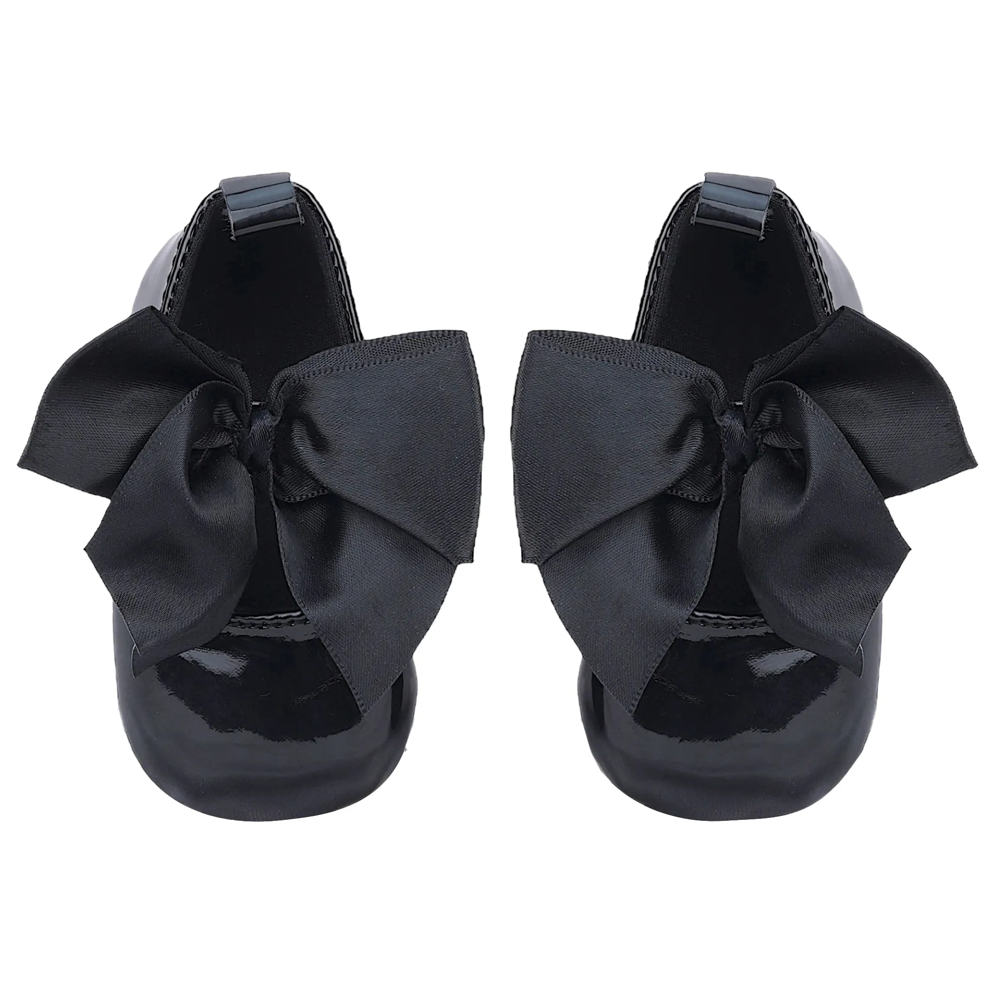 Baby Moo Partywear Patent Leather Big Bow Anti-Skid Ballerina Booties - Black