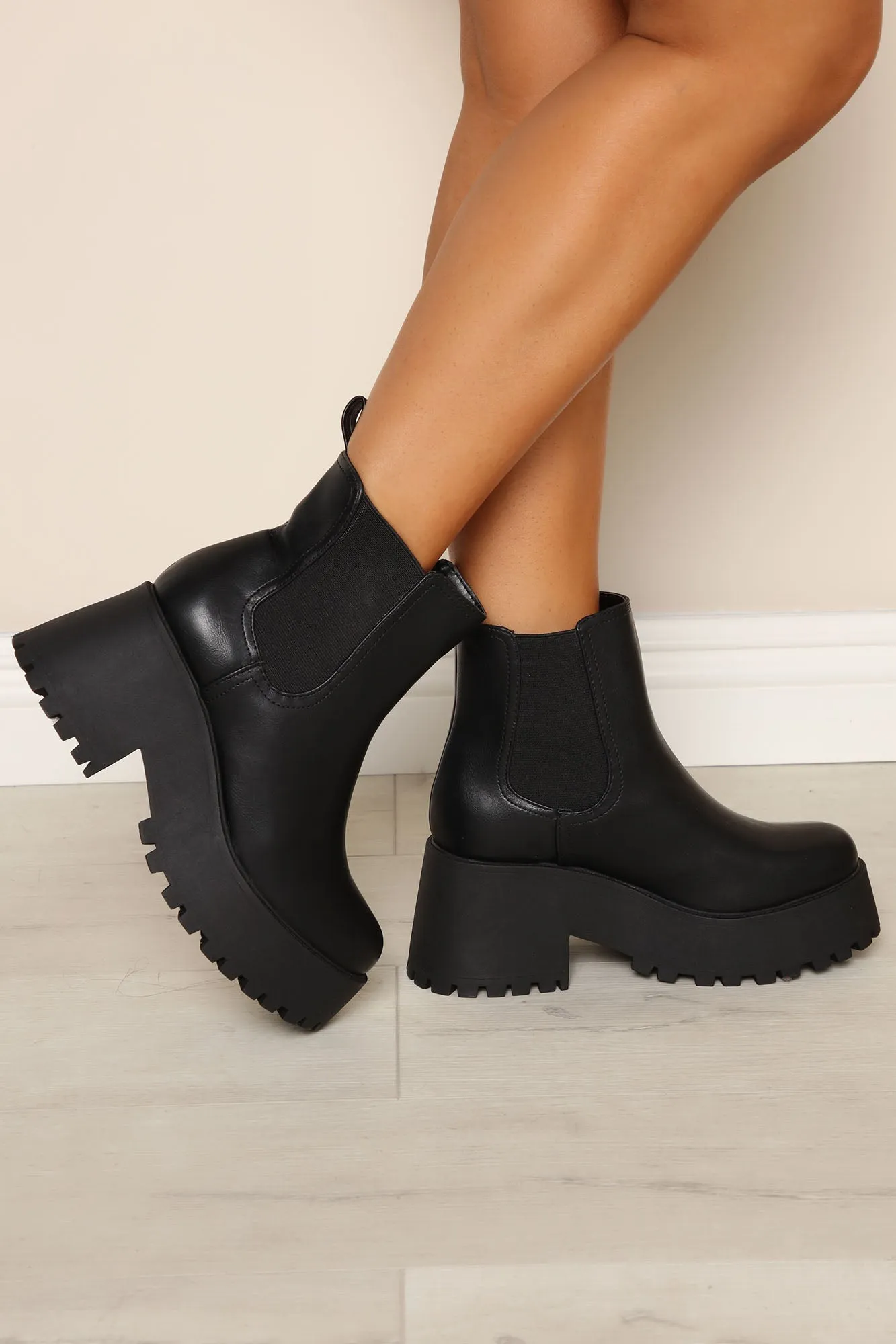 Back In Town Platform Booties - Black