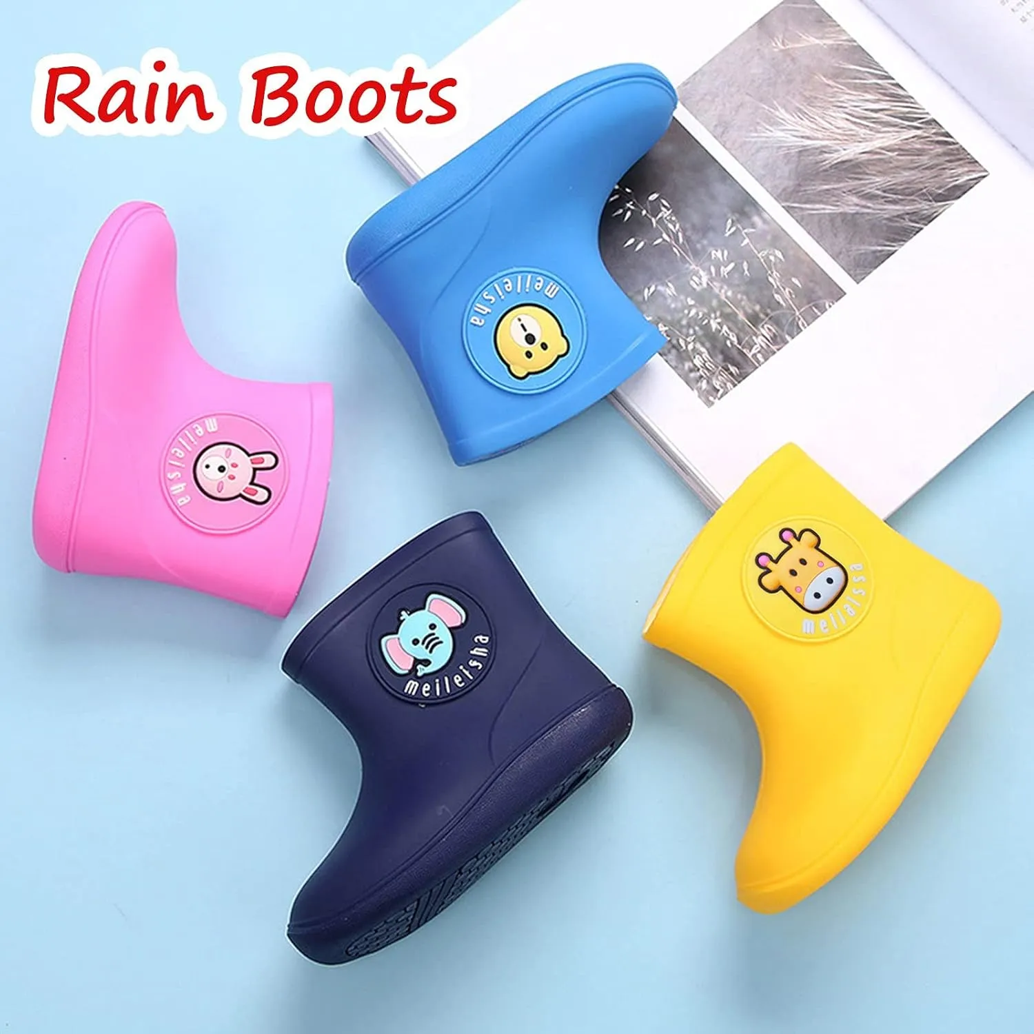 Children's Spring Fall Cartoon Waterproof Rain Boots for Little Kids Toddler Baby Boys Girls Anti-Slip Ankle Rainshoes