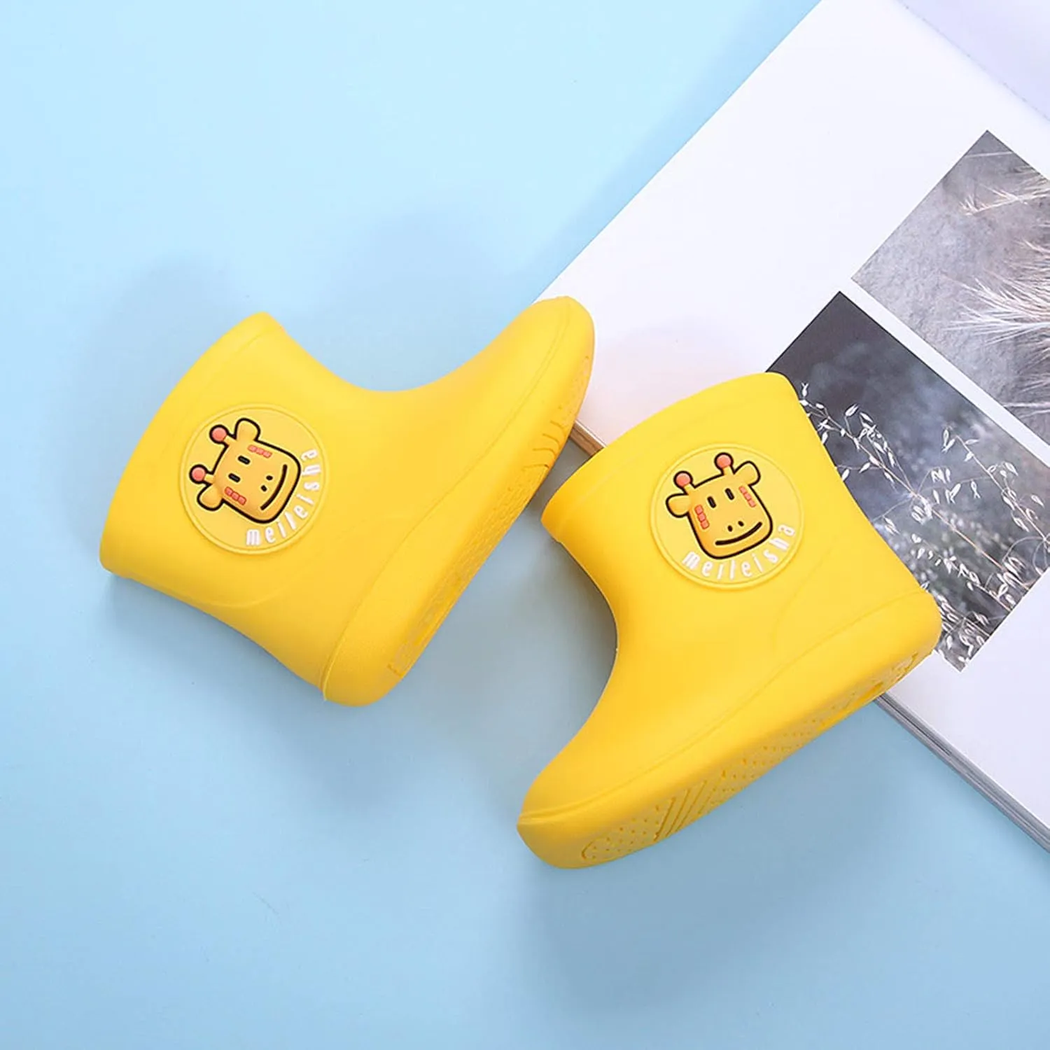 Children's Spring Fall Cartoon Waterproof Rain Boots for Little Kids Toddler Baby Boys Girls Anti-Slip Ankle Rainshoes