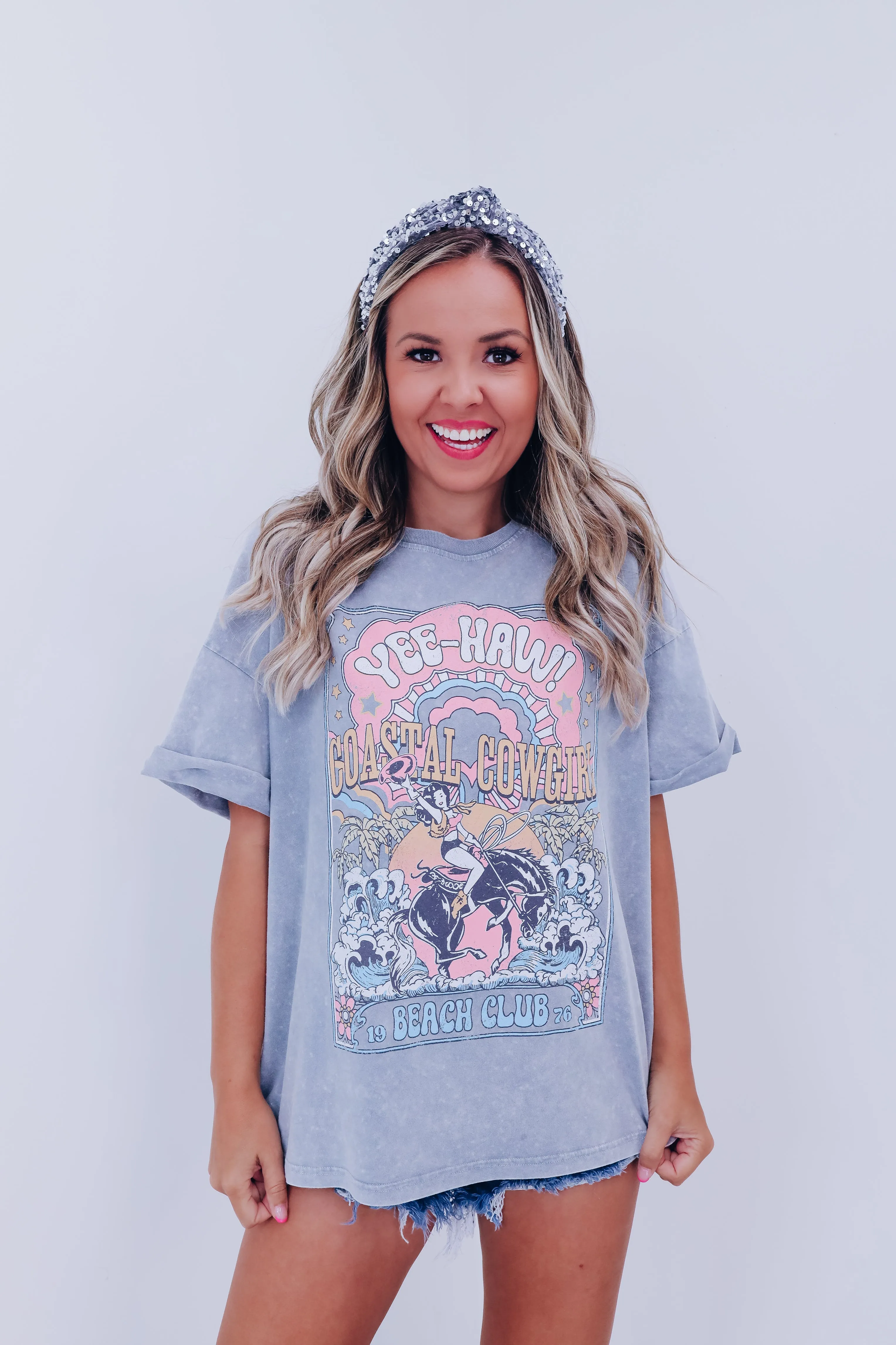 Coastal Cowgirl Vintage Graphic Tee - Grey Denim