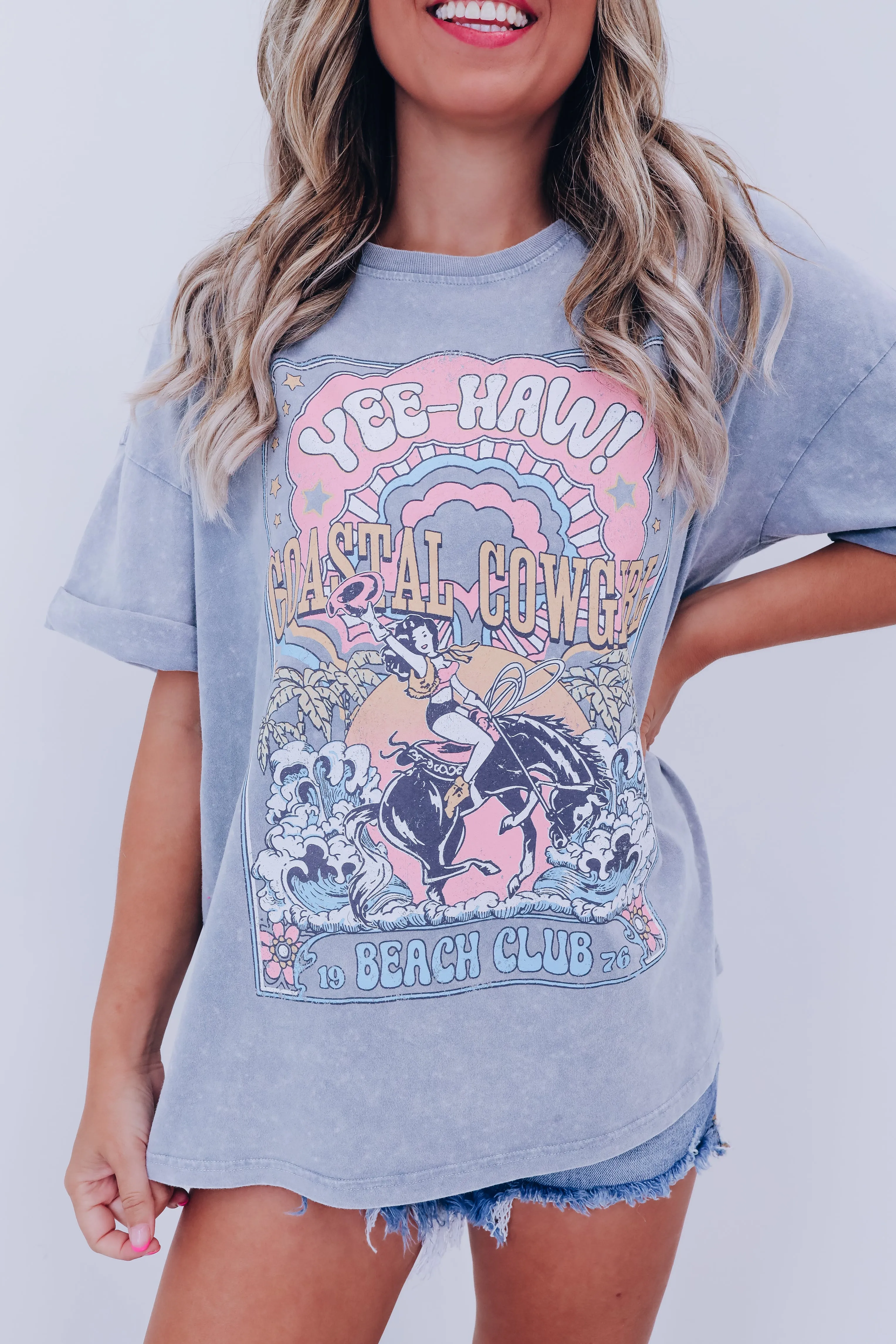 Coastal Cowgirl Vintage Graphic Tee - Grey Denim