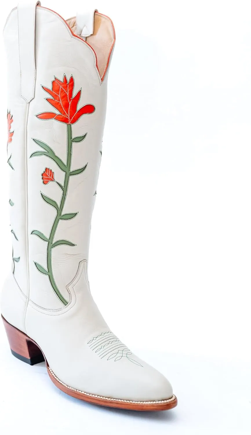 Cowboy Boots For Women, Cute Bluebonnet Floral Embroidered Fashion Country Boots Pointed Toe Chunky Heel Wide Calf Fancy Comfortable Pu Leather, Cowgirl Boots