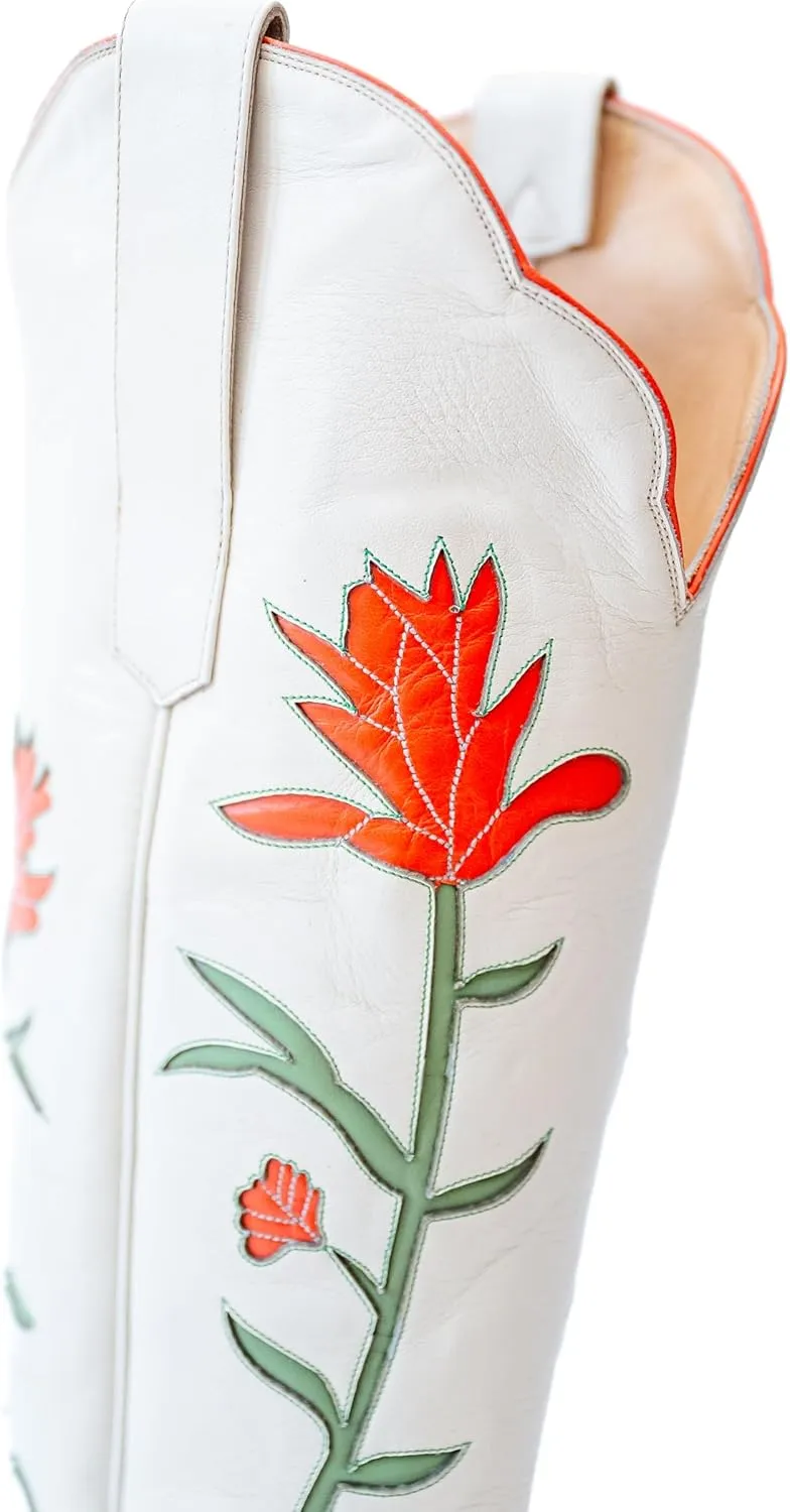 Cowboy Boots For Women, Cute Bluebonnet Floral Embroidered Fashion Country Boots Pointed Toe Chunky Heel Wide Calf Fancy Comfortable Pu Leather, Cowgirl Boots