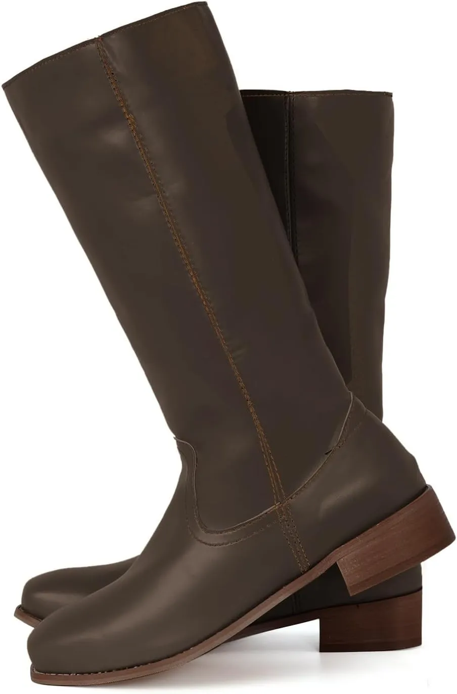 Cowboy Boots for Women Wide Calf Knee High Boots Women Low Heel Fashion Women Mid Calf Boots Pointed Toe Square Heel