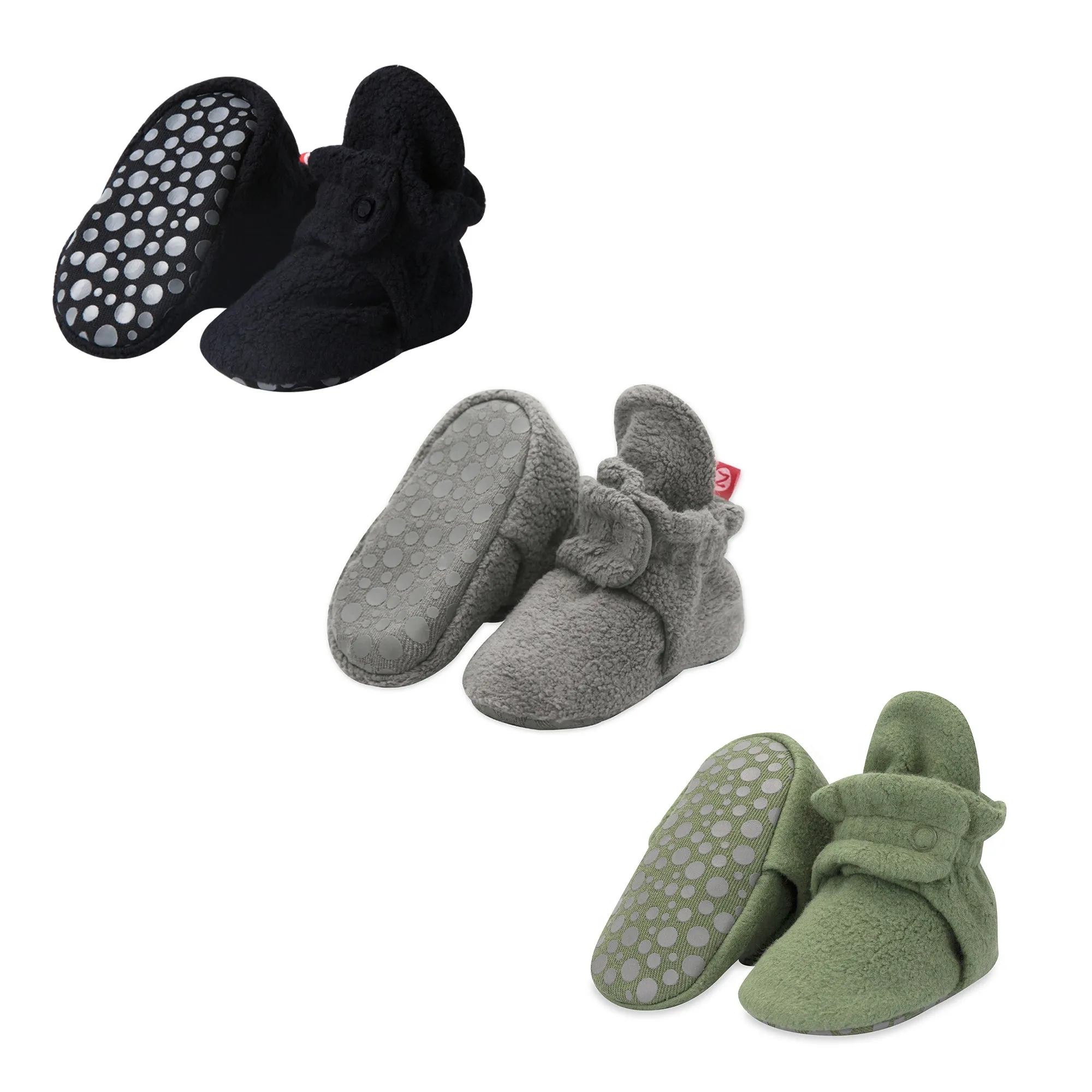 Cozie Fleece Gripper Baby Bootie 3 Pack - Black/Gray/Olive