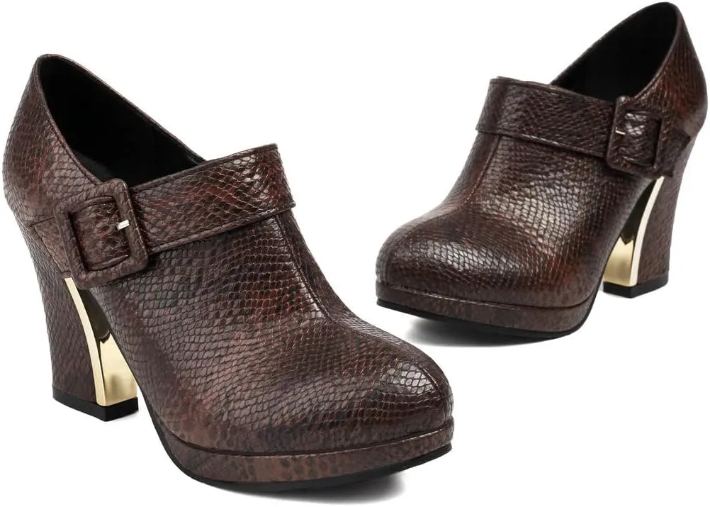 DINTAHA Womens Platform Chunky Heel Booties Block High Heeled Ankle Boots With Buckle