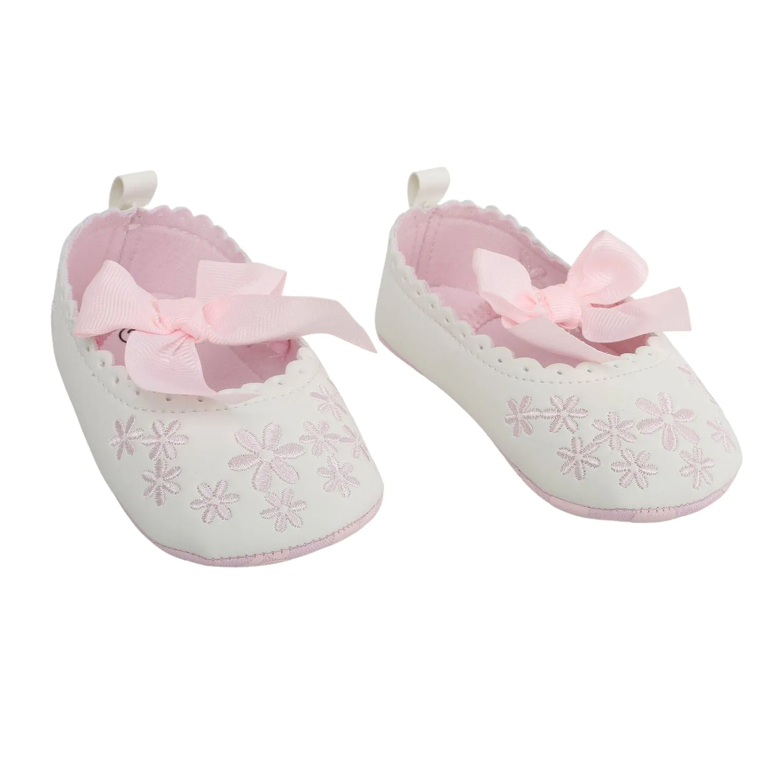 Embroidered Floral White And Pink Booties