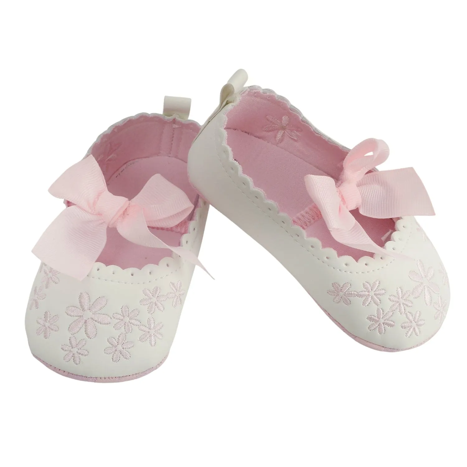 Embroidered Floral White And Pink Booties