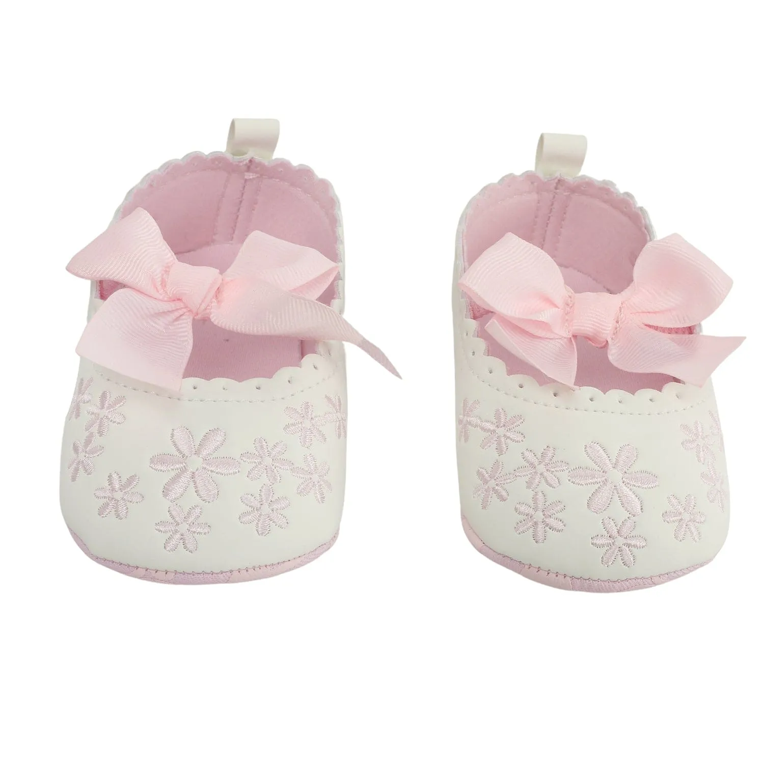 Embroidered Floral White And Pink Booties