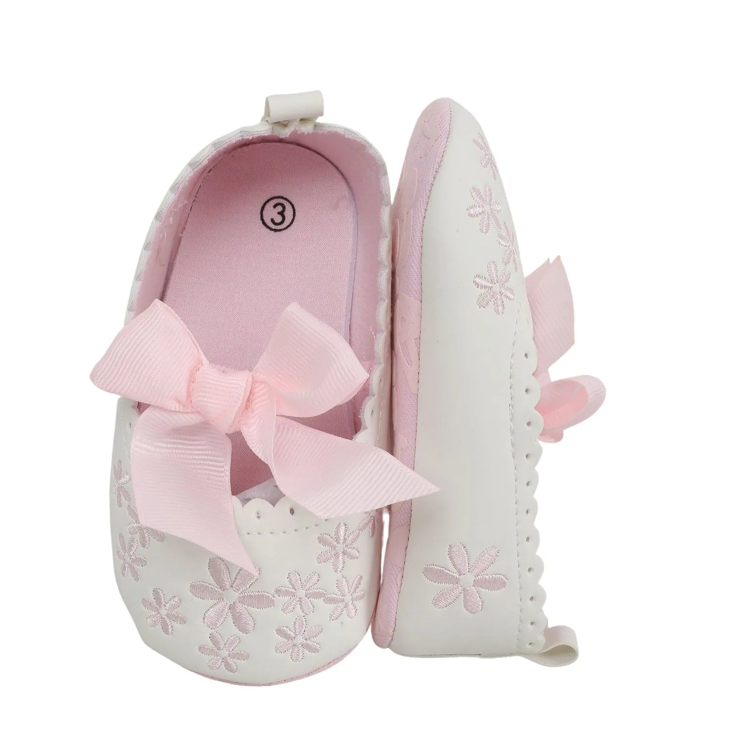 Embroidered Floral White And Pink Booties