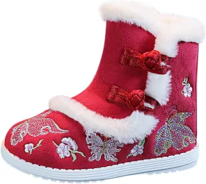Girls Embroidery Print Ankle Boots Soft Cozy Warm Socks Butterfly Shoes Infant Boy Girl Plush Lined Boots