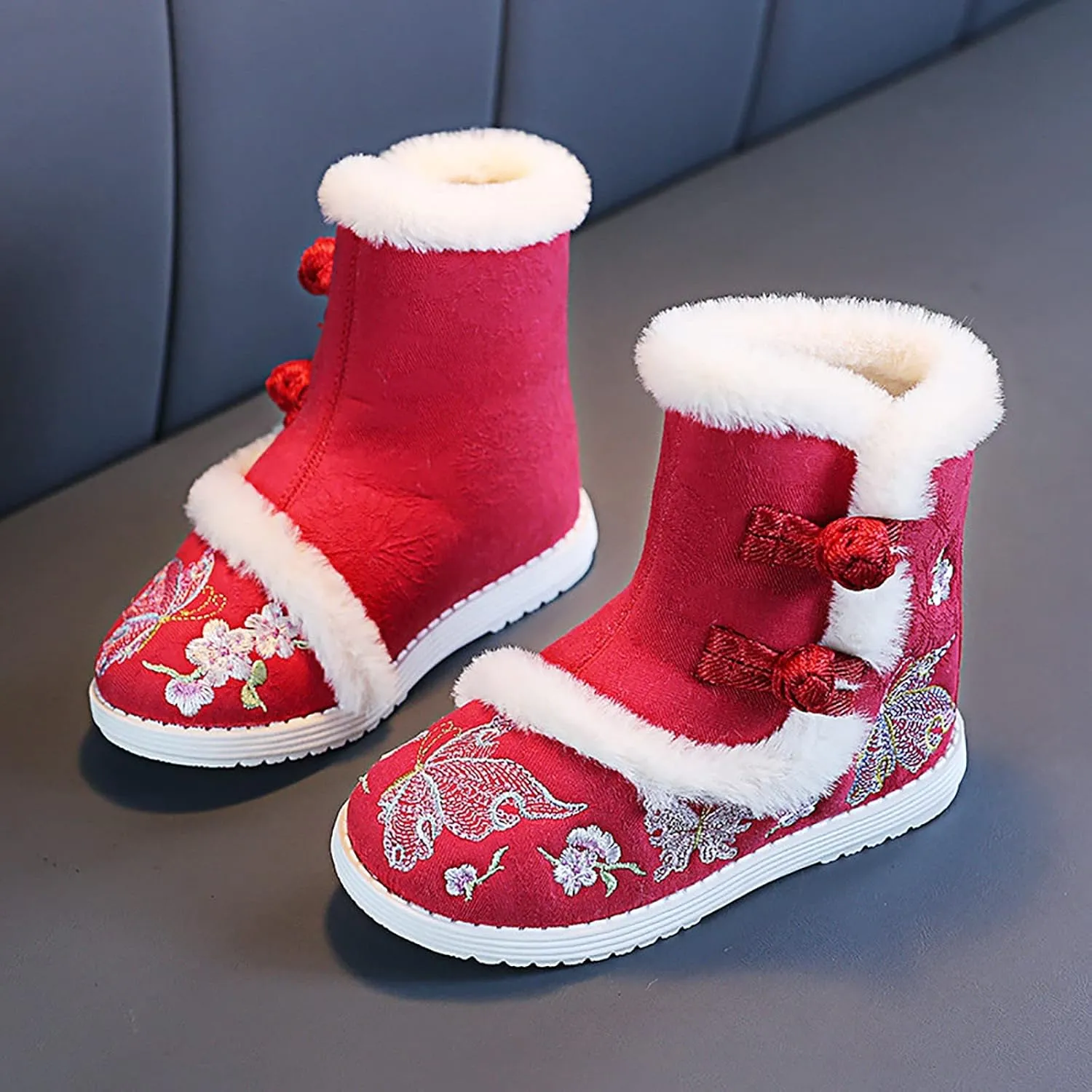 Girls Embroidery Print Ankle Boots Soft Cozy Warm Socks Butterfly Shoes Infant Boy Girl Plush Lined Boots