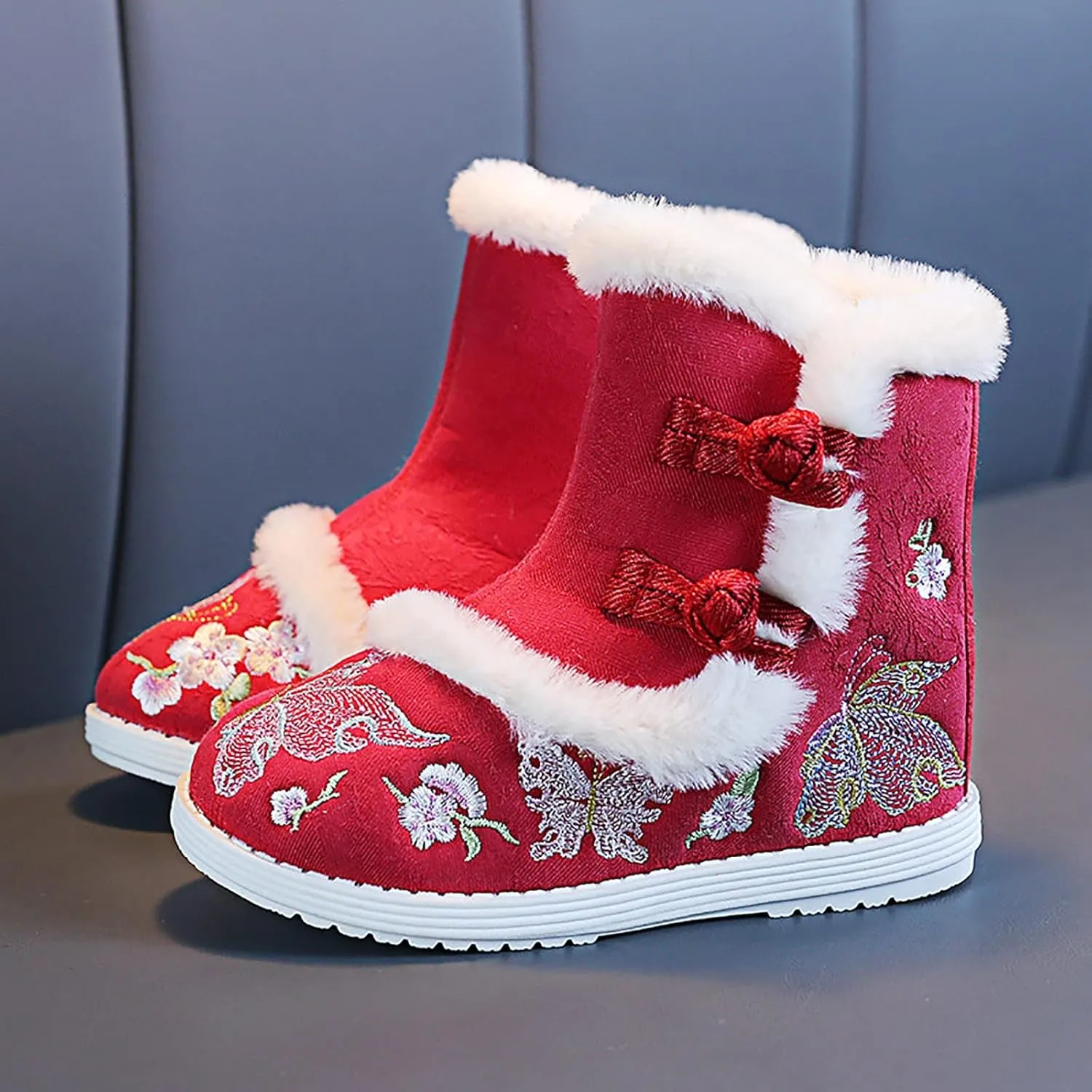 Girls Embroidery Print Ankle Boots Soft Cozy Warm Socks Butterfly Shoes Infant Boy Girl Plush Lined Boots
