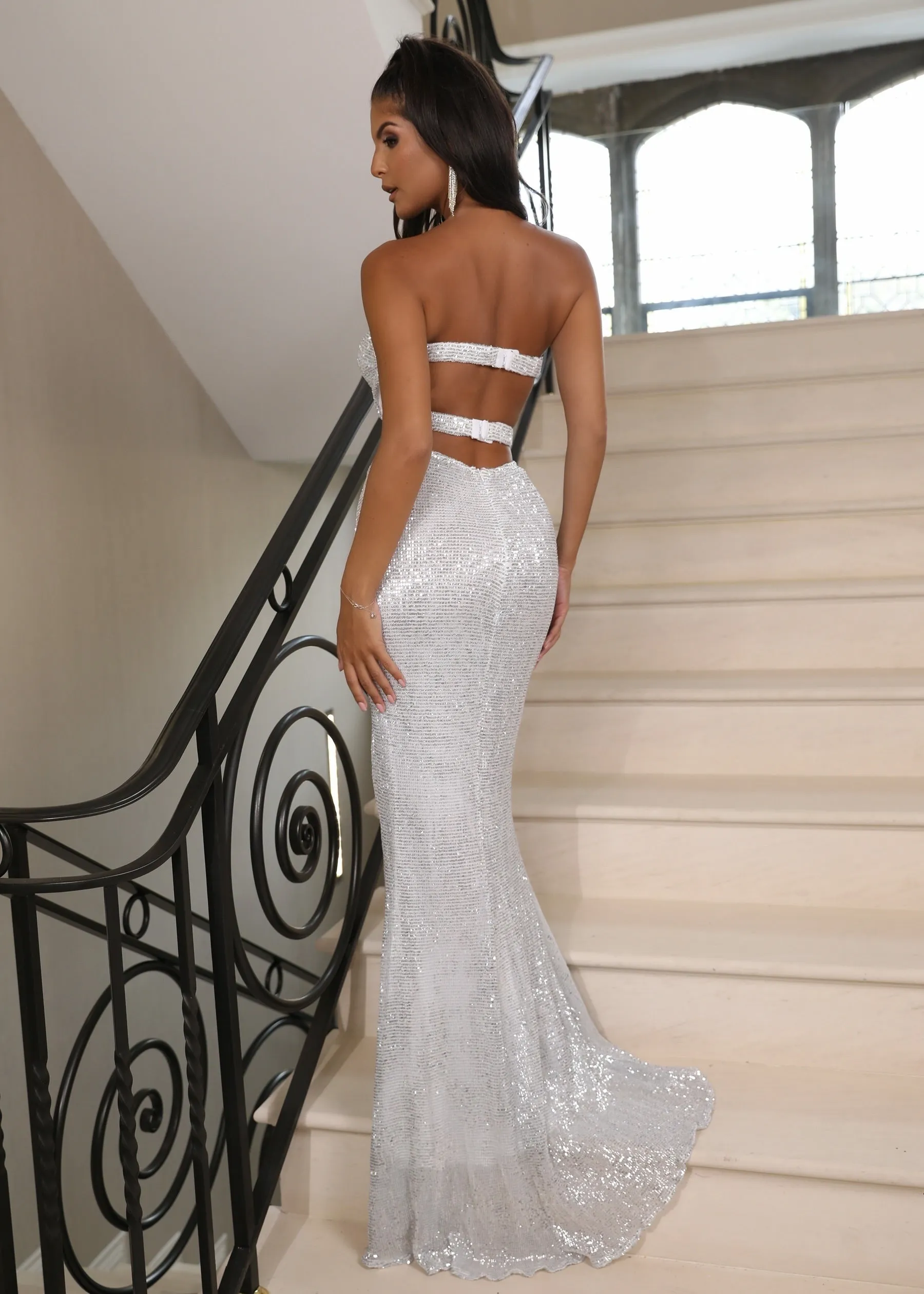 Glam Queen Sequin Split Gown - Silver