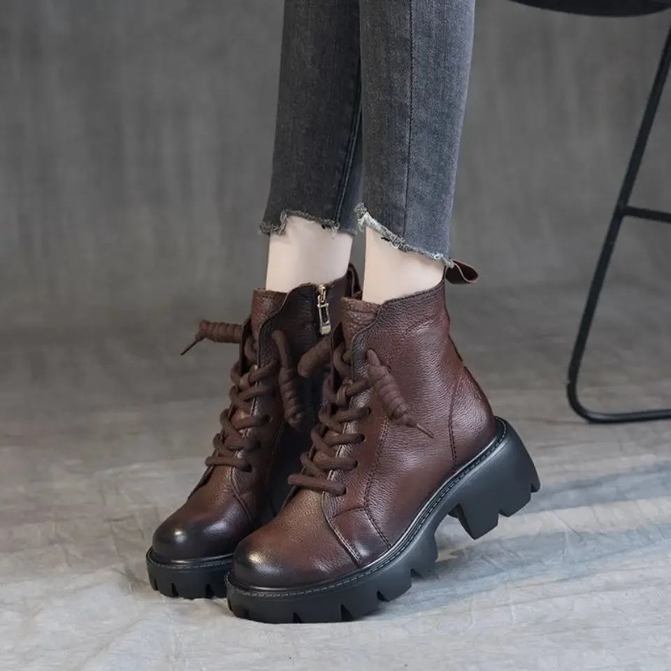 Hnzxzm Booties Chunky Footwear Platform Fur Short Shoes for Women Biker Female Ankle Boots Combat Punk Style Trend 2024 Spring Fashion