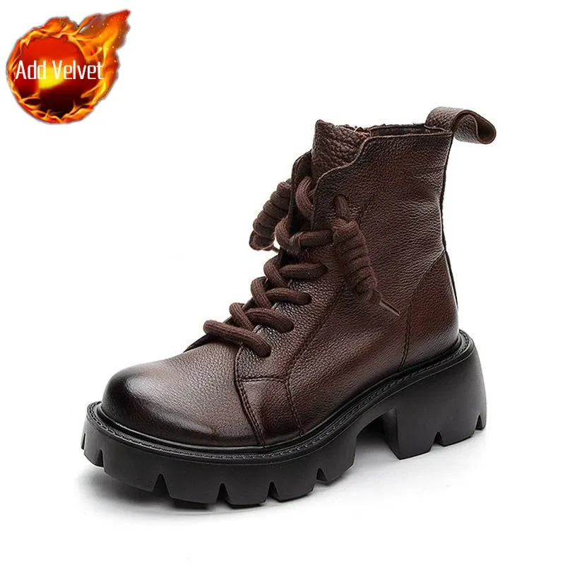 Hnzxzm Booties Chunky Footwear Platform Fur Short Shoes for Women Biker Female Ankle Boots Combat Punk Style Trend 2024 Spring Fashion