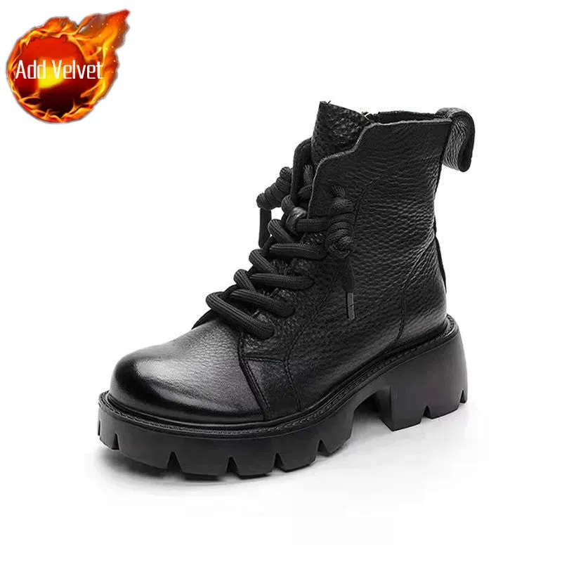 Hnzxzm Booties Chunky Footwear Platform Fur Short Shoes for Women Biker Female Ankle Boots Combat Punk Style Trend 2024 Spring Fashion