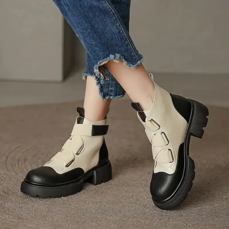Hnzxzm Short Shoes for Women Black Booties Waterproof Footwear Combat Female Ankle Boots Punk Style Elegant with Medium Heels Hot Chic