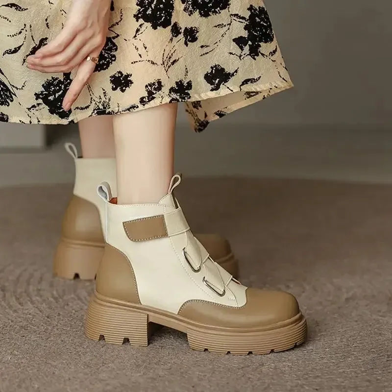 Hnzxzm Short Shoes for Women Black Booties Waterproof Footwear Combat Female Ankle Boots Punk Style Elegant with Medium Heels Hot Chic