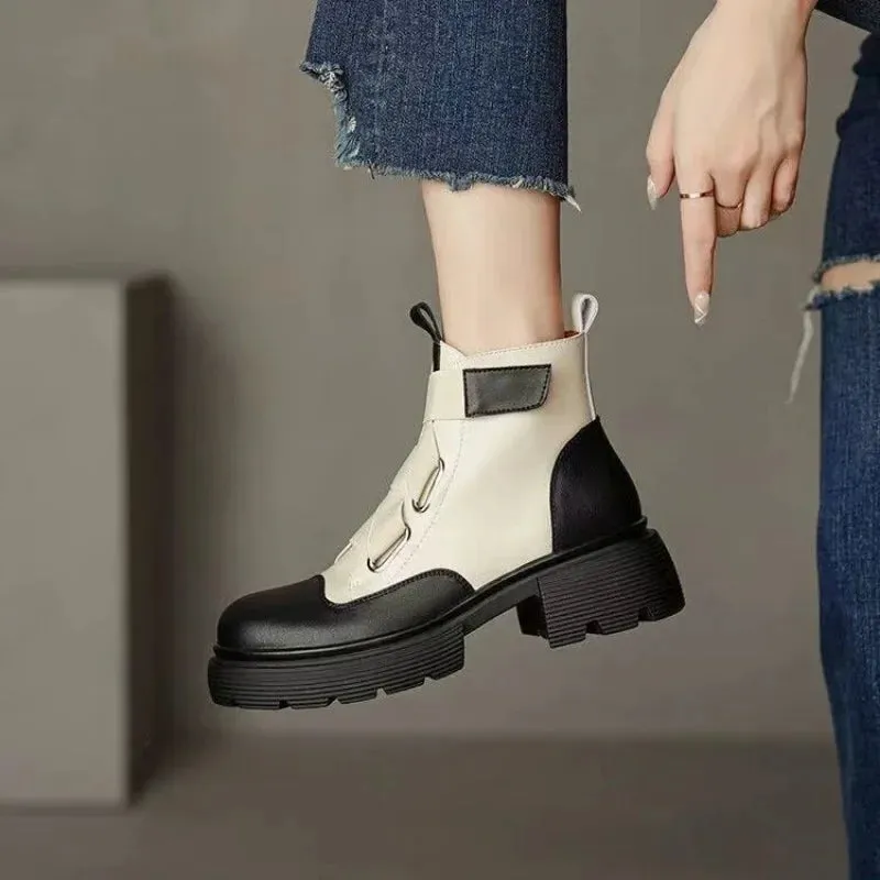 Hnzxzm Short Shoes for Women Black Booties Waterproof Footwear Combat Female Ankle Boots Punk Style Elegant with Medium Heels Hot Chic