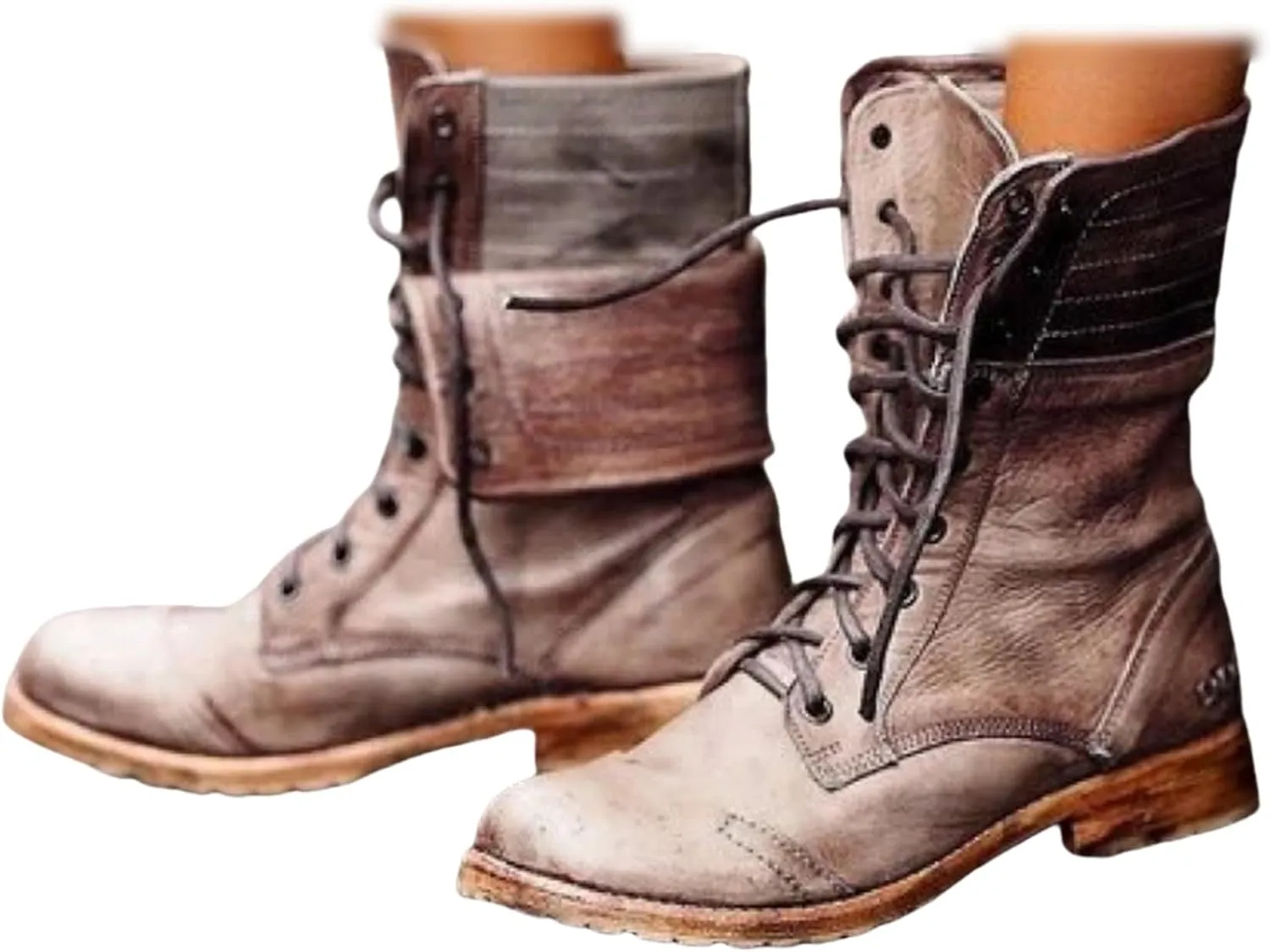 Ladmiple Boots For Women Ankle Booties Western Mid Calf Dress Biker Boots Low Heel Motorcycle Combat Riding Military Boots
