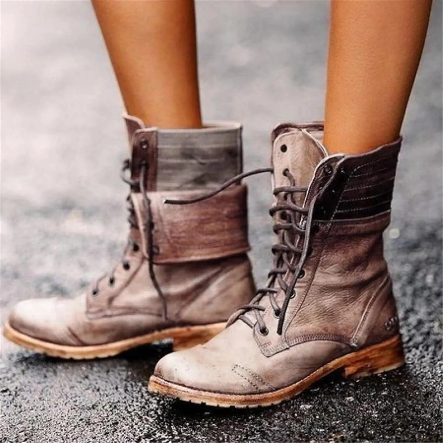 Ladmiple Boots For Women Ankle Booties Western Mid Calf Dress Biker Boots Low Heel Motorcycle Combat Riding Military Boots