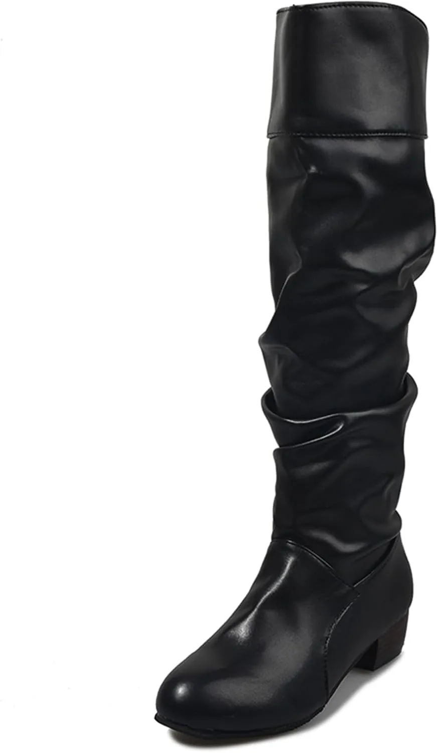 Ladmiple Fall Boots Women Knee High Wide Calf Cone Heel Slouchy Western Cowboy Cowgirl Boots Party Fashion Dress Shoes
