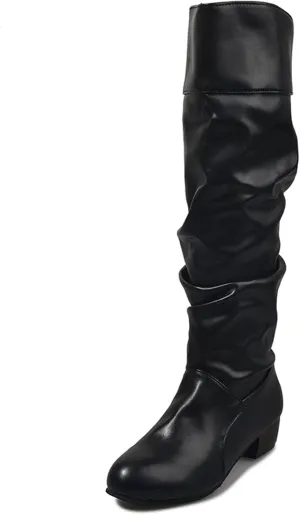 Ladmiple Fall Boots Women Knee High Wide Calf Cone Heel Slouchy Western Cowboy Cowgirl Boots Party Fashion Dress Shoes