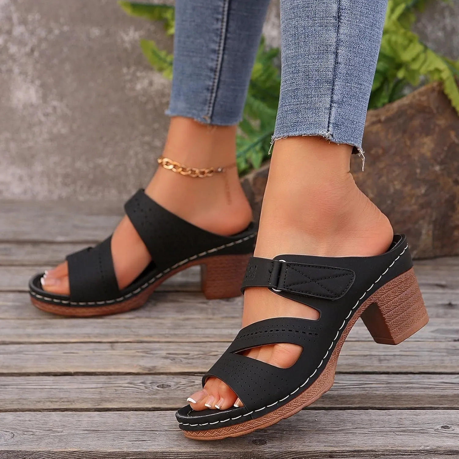 Low Block Chunky Heels Sandals for Women 2025 Sexy Platform Heels for Women Boho Comfortable Open Toe Sandals Summer Casual & Party Sandal Adjustable Slide Walking Shoes Summer Slippers 2025