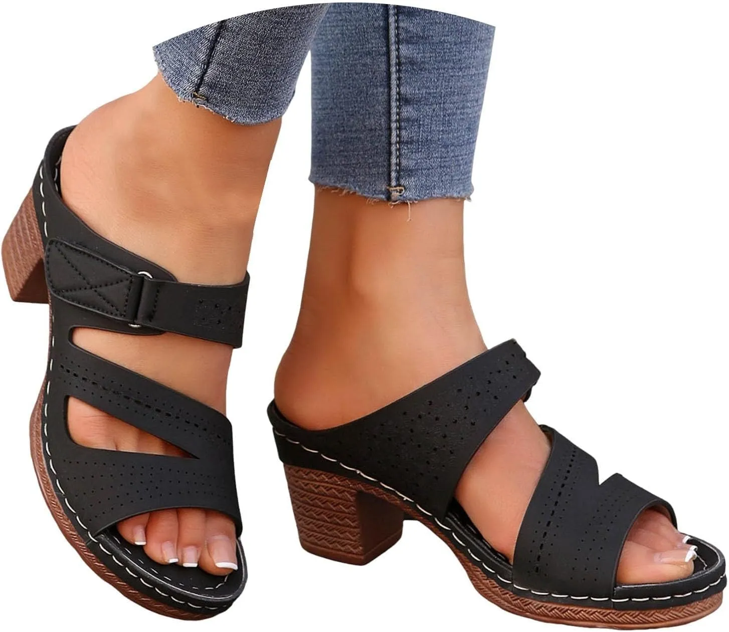 Low Block Chunky Heels Sandals for Women 2025 Sexy Platform Heels for Women Boho Comfortable Open Toe Sandals Summer Casual & Party Sandal Adjustable Slide Walking Shoes Summer Slippers 2025