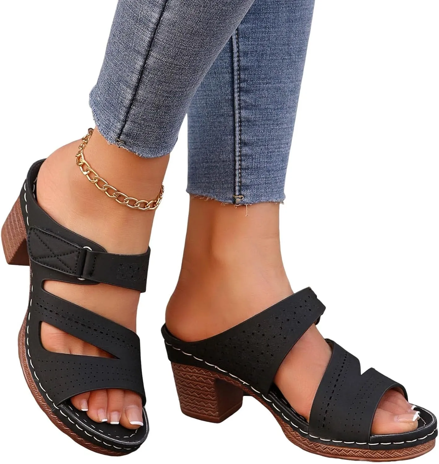 Low Block Chunky Heels Sandals for Women 2025 Sexy Platform Heels for Women Boho Comfortable Open Toe Sandals Summer Casual & Party Sandal Adjustable Slide Walking Shoes Summer Slippers 2025