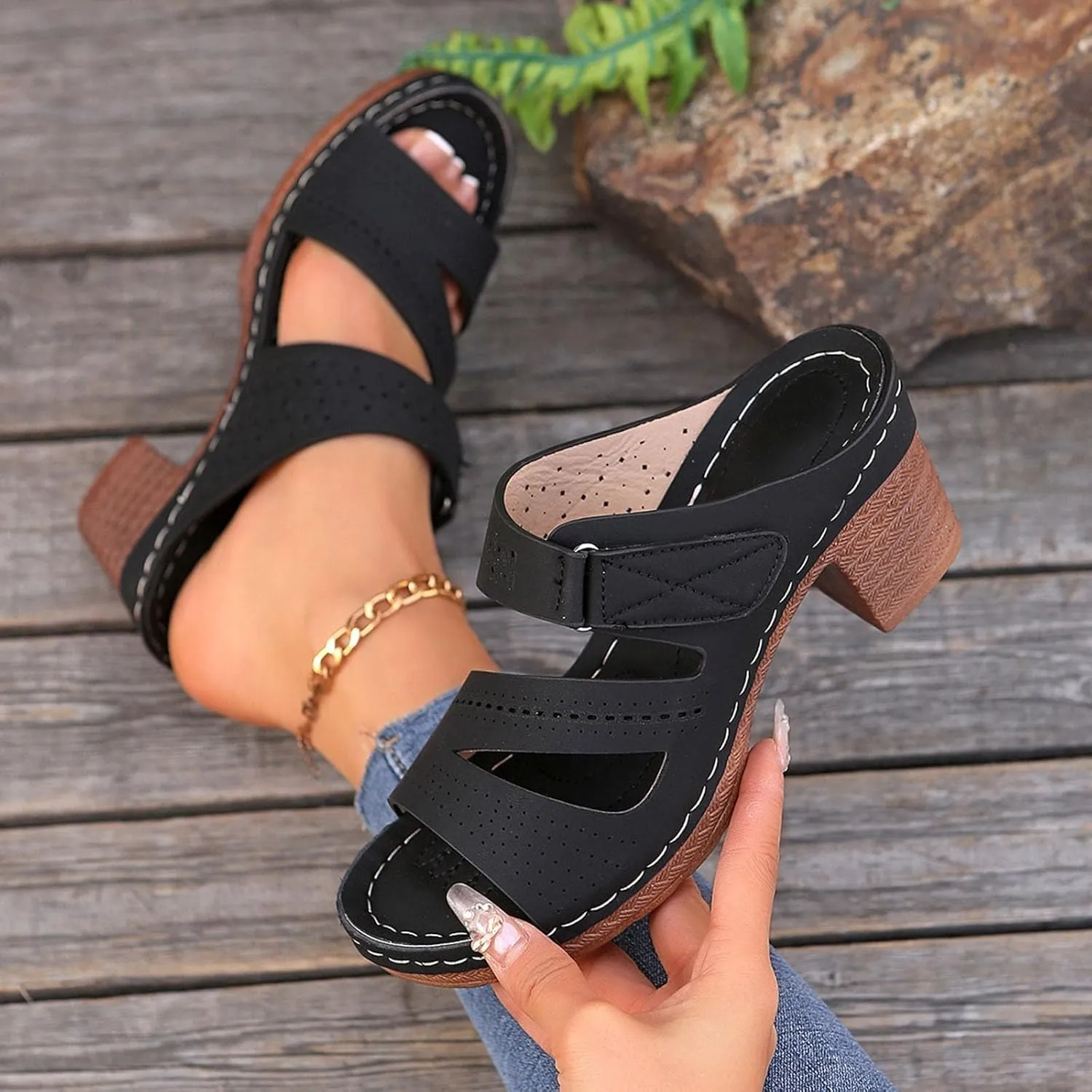 Low Block Chunky Heels Sandals for Women 2025 Sexy Platform Heels for Women Boho Comfortable Open Toe Sandals Summer Casual & Party Sandal Adjustable Slide Walking Shoes Summer Slippers 2025