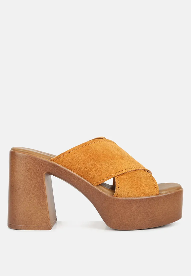 MATRIX Criss Cross Strap Block Heel Sandals in Light Tan