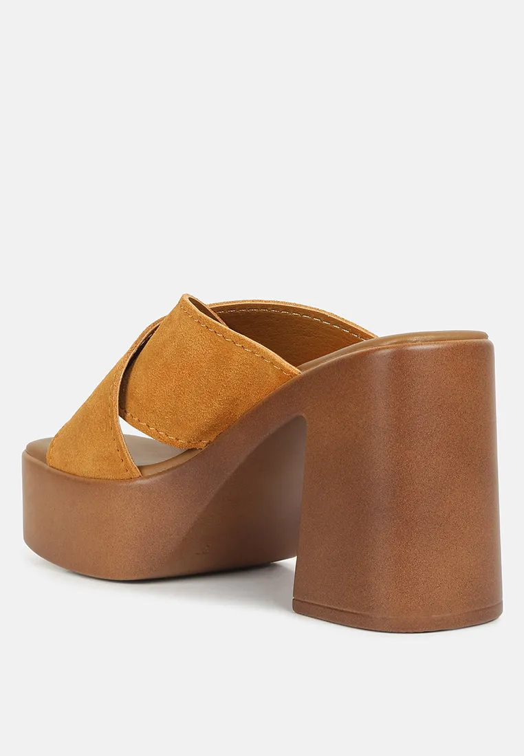MATRIX Criss Cross Strap Block Heel Sandals in Light Tan