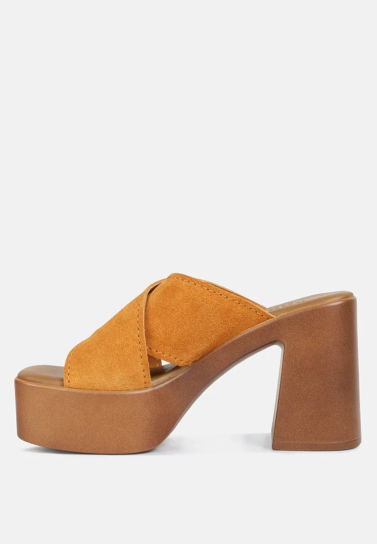 MATRIX Criss Cross Strap Block Heel Sandals in Light Tan