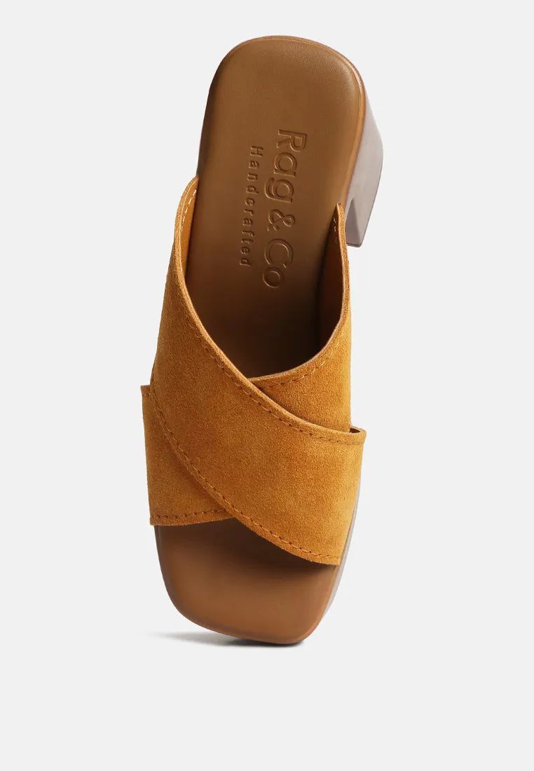 MATRIX Criss Cross Strap Block Heel Sandals in Light Tan