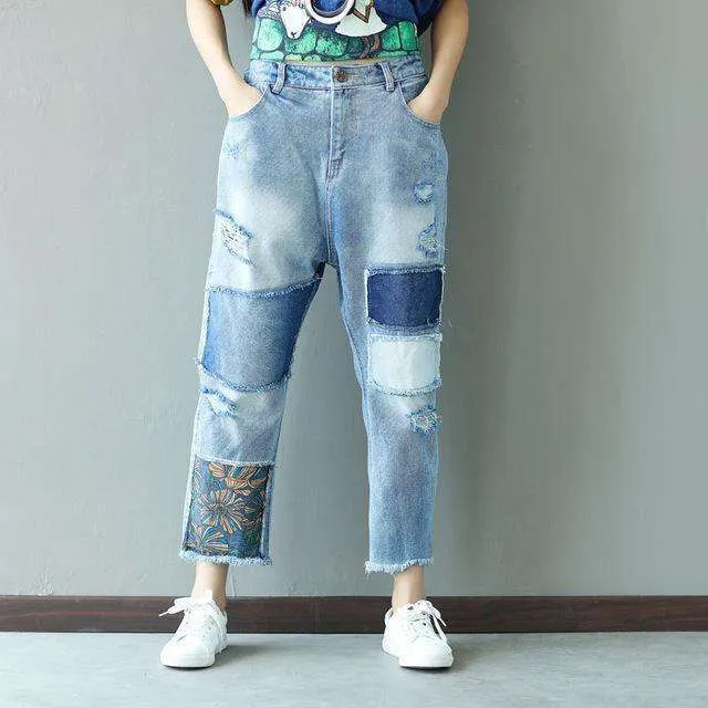 Patchwork Distressed Loose Pants